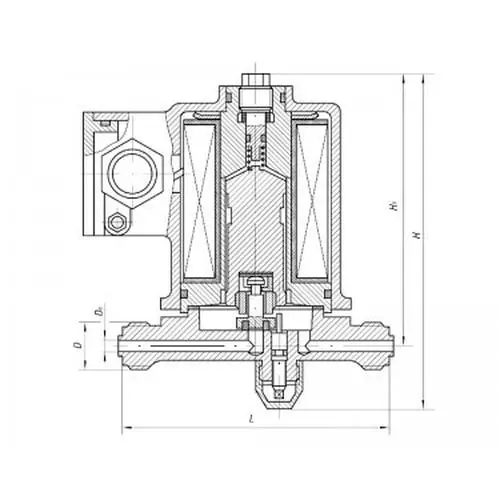 Латунный запорный проходной штуцерный клапан с электромагнитным и ручным приводом 587-35.9192-02 (ИТШЛ.49211109-02) 