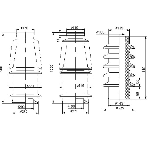Неармированные покрышки для маслонаполненных вводов 110x472x57 мм П 1070-240-1 0